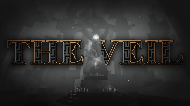 The Veil official artwork of an adventurer facing a vast stone monument